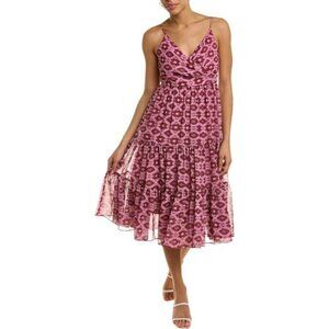 Sachin & Babi Womens Dalia Midi Dress Tiered Pink Burgundy Aztec Motifs Size 2
